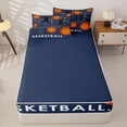 thumbnail image 4 of Castle Fairy Eat Sleep Basketball Zipper Full Size Comforter Sets with Fitted Sheet and 2 Pillowcases, Sport Ball Gamer Zipper Bedding Set, Navy Orange,4pcs,Navy Blue Reversible, 4 of 6