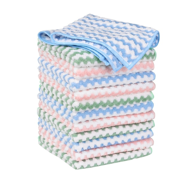 Pa?o de limpieza de microfibra REGALWOVEN, paquete de 12, trapos altamente absorbentes sin pelusa, toallas de limpieza reutilizables y lavables, tama?o múltiple de 10" x 10"