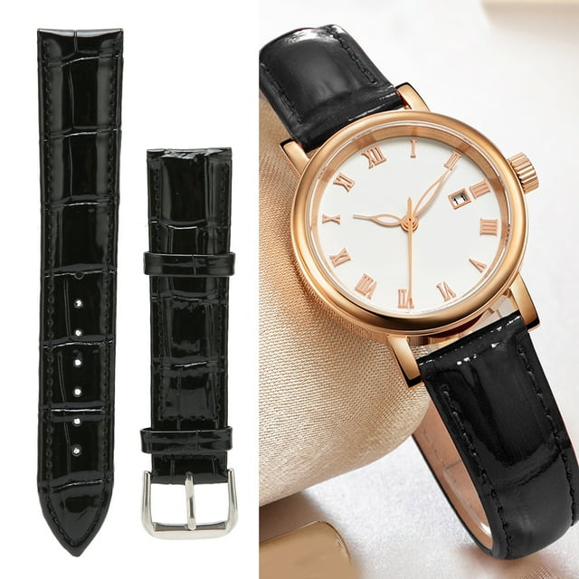Fugacal PU Leather Watch Band Alloy Pin Buckle Adjustable Comfortable Replacement Watchband Black,Watch Strap