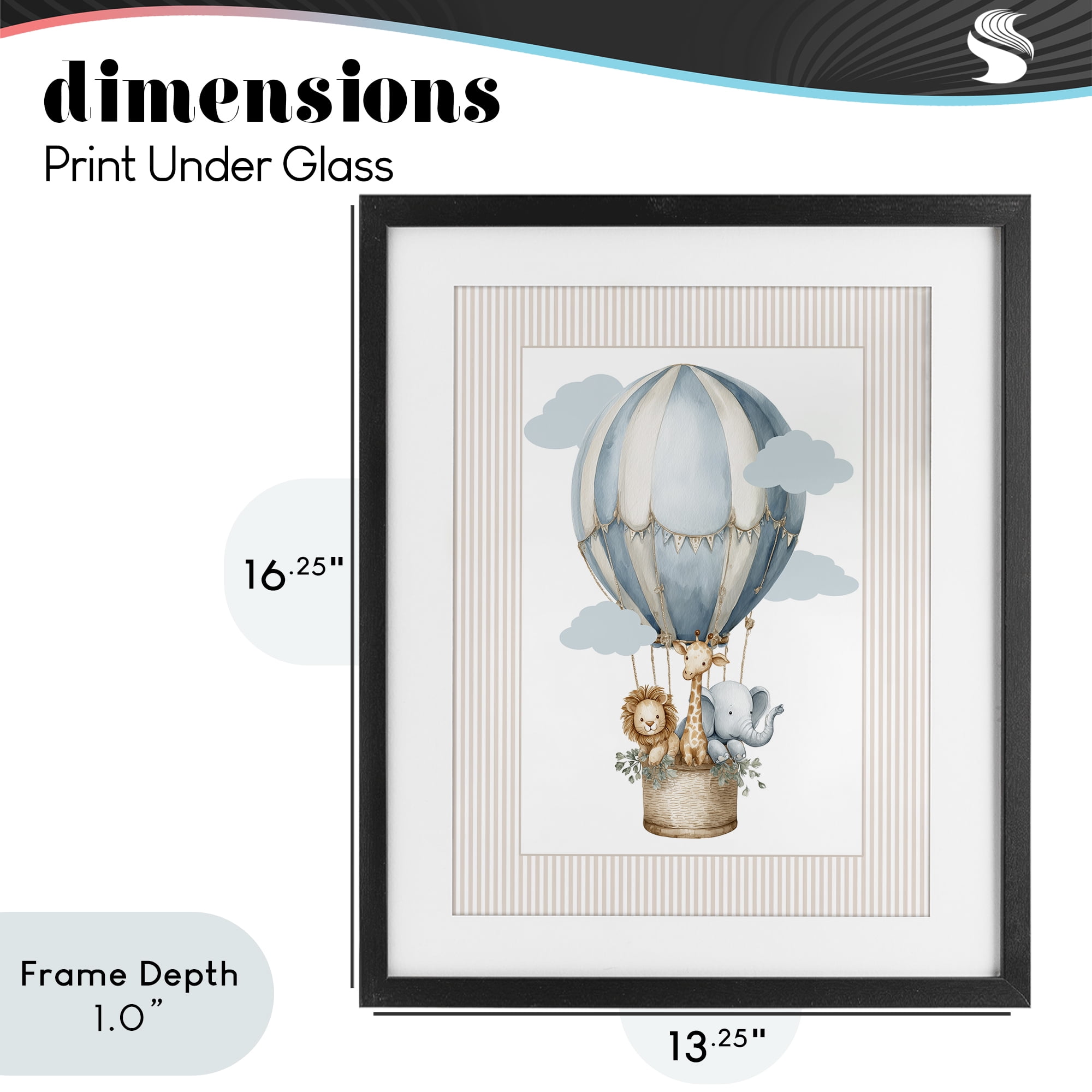 Stupell Industries Hot Air Balloon Animals Black Framed Print Under Glass, design by Christine Simpson Art