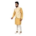thumbnail image 3 of Indian Traditional Cotton Silk Golden Yellow Sherwani Kurta Set with Ivory Jacket for Men, 3 of 6