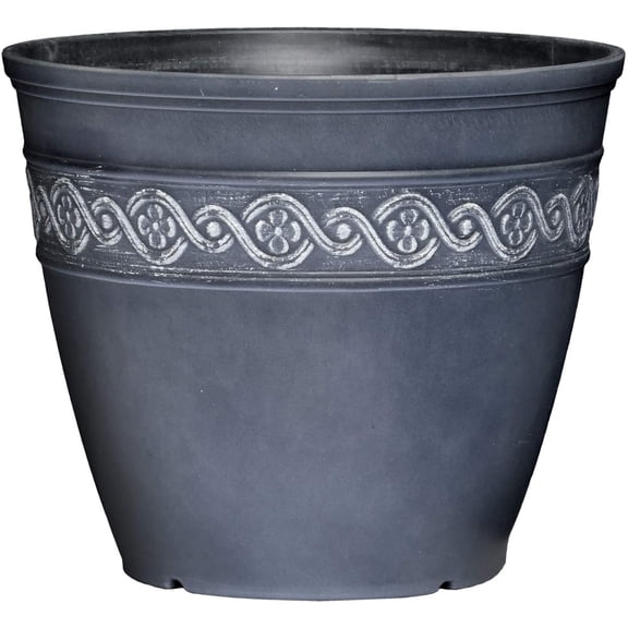 Classic Home 8" x 5" x 7" Round Storm Blue Resin Corinthian Plant Pot with Drainage Holes