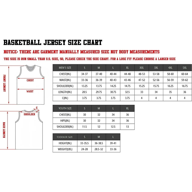 Youth basketball jersey size cheap chart