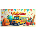 thumbnail image 3 of Colorful Welcome to School Banner with School Bus Backpack Apple Elements Backdrop Party Decorations for Classroom Decor School Events Back - to - School Parties Photo Backdrops, 3 of 4