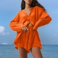 thumbnail image 2 of Women's Solid Long Sleeve Shirt And Shorts Set Casual Beachwear 2 Piece Outfit, 2 of 2