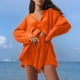 thumbnail image 2 of Conjunto de camisa de manga larga lisa y pantalones cortos para mujer: ropa informal de playa, cintura elástica, tallas S-XXL, contorno de pecho 130-146 cm, 2 of 5