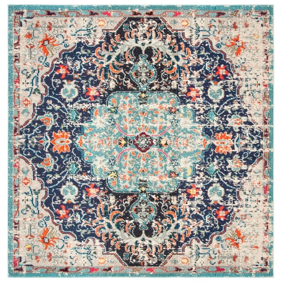 SAFAVIEH Madison Joandra Vintage Floral Area Rug, Black/Teal, 5' x 5' Square