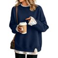 thumbnail image 2 of Crew Neck Sweatshirts Women Oversized Fall French Terry Layered Pullover Sweatshirt Fake Two‑Piece Tops Pullover Casual Split Hem Top, 2 of 6