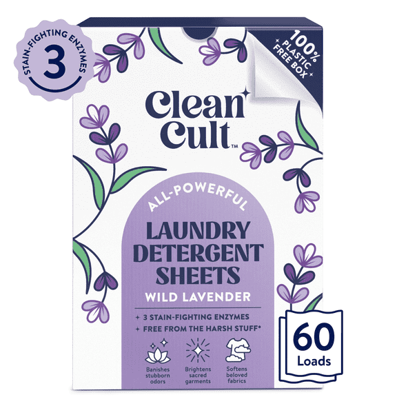 Cleancult Laundry Detergent Sheets, Wild Lavender Scent, 60 Count