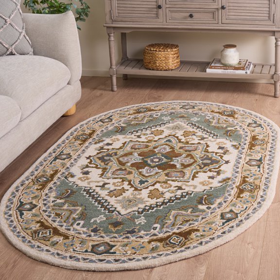 Safavieh Heritage York Oriental Wool Area Rug, Ivory/Light Blue, 6' x 9' Oval