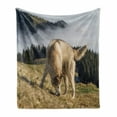 thumbnail image 1 of Alaskan Malamute Soft Flannel Fleece Throw Blanket, Purebred Dog Foggy Mountains Trees Faithful Companion, Cozy Plush for Indoor and Outdoor Use, 70" x 90", Dark Green Pale Brown, by Ambesonne, 1 of 6