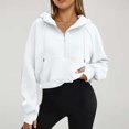 thumbnail image 2 of VEKDONE Cropped Hoodies for Women Half Zip Drawstring Hooded Sweatshirt with Thumb Holes Fall Winter Long Sleeve Thin Fleece Pullover Top Solid Color Cute Blouse with Pockets White M, 2 of 9