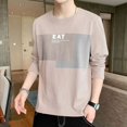 thumbnail image 3 of Camiseta informal de cuello redondo para hombre, camiseta estampada con citas verdes normales, elasticidad XXL, estilo coreano, camiseta XL, 3 of 5