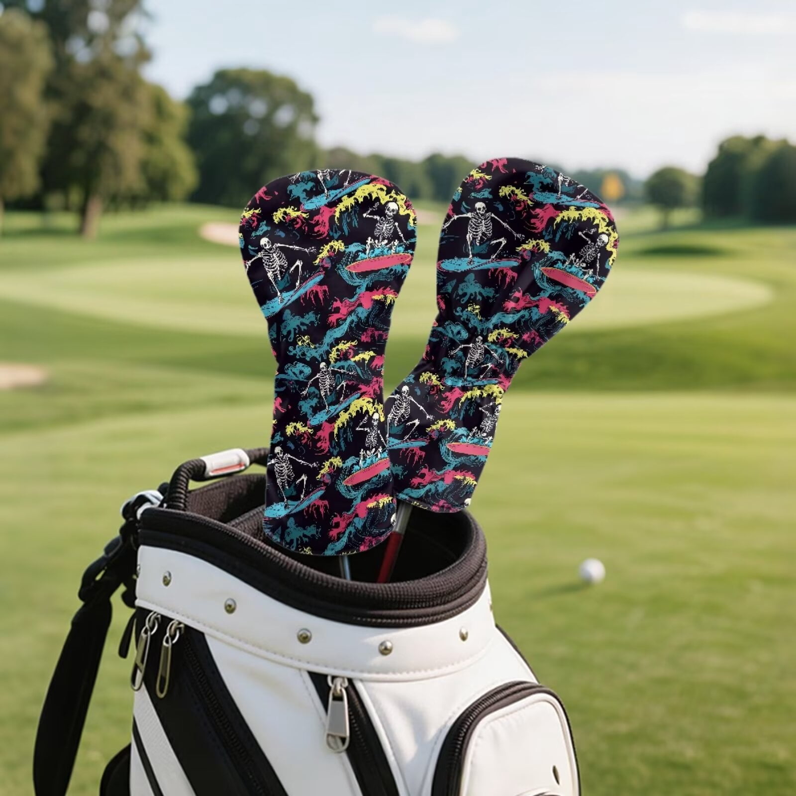 Uorisanigo Golf Club Head Covers for Fairway Woods, Drivers and Hybrid PU Leather Headcover, 3 PCS Set Funny Skull Print Headcovers for Club Protective, Wrinkle-Resistant Accessories