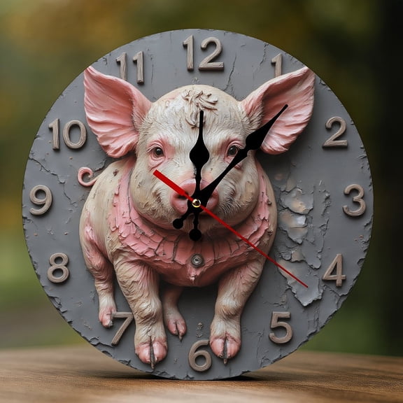 Wall Clock Decorative - Cute Pink Pig Print 2D Vintage Wall Clocks Battery Operated Silent Non-Ticking for Bedroom, Living Room, Kitchen, Office, Classroom, 10 Inch