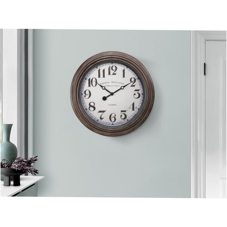 JERFIT 20 Inch Round Wall Clock with Non-Ticking Quartz Movement, Vintage Antique Brown Finish for Living Room, Bedroom, Kitchen Decor