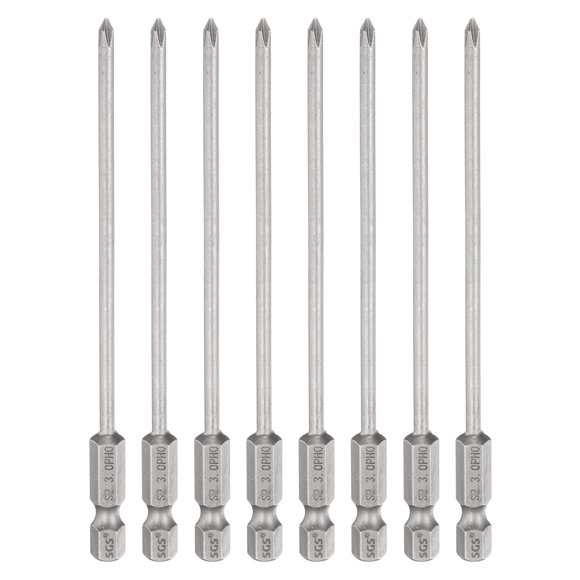 Uxcell 8pcs #0 Phillips Screwdriver Bit PH0 1/4" Hex Shank 4.3" (110mm) Long 0.12" Rod Magnetic Cross Head Drill Bits S2 Steel Industrial Screw Driver Bit for Electric Power Tools, Gray