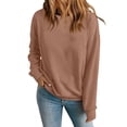 thumbnail image 2 of Womens Crew Neck Sweatshirts Long Sleeve Fall Casual Basic Pullover Loose Fit Top Sweatshirt Fashion Light Brown XL, 2 of 7
