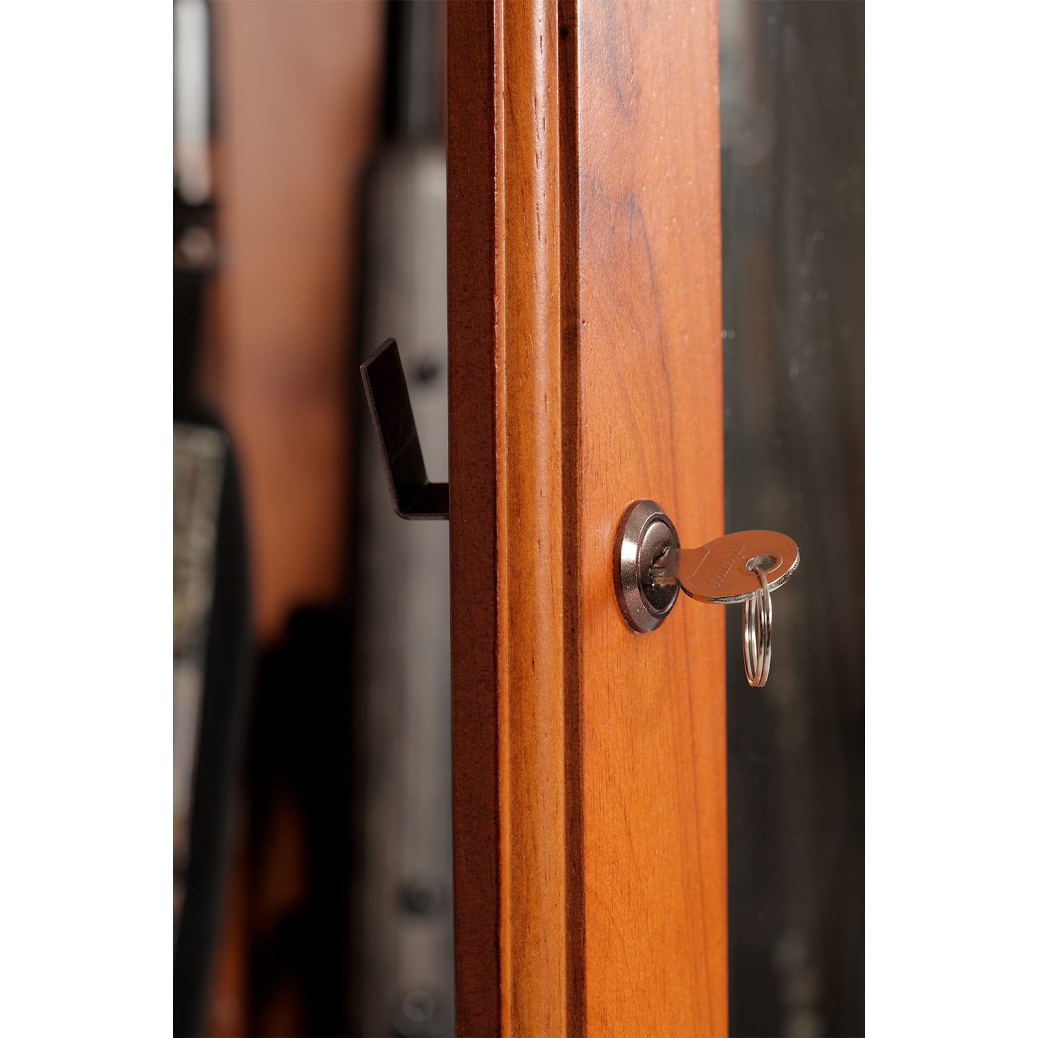 American Furniture Classics Model 724-10, 10 Gun Key Lock Wooden Storage Display Cabinet