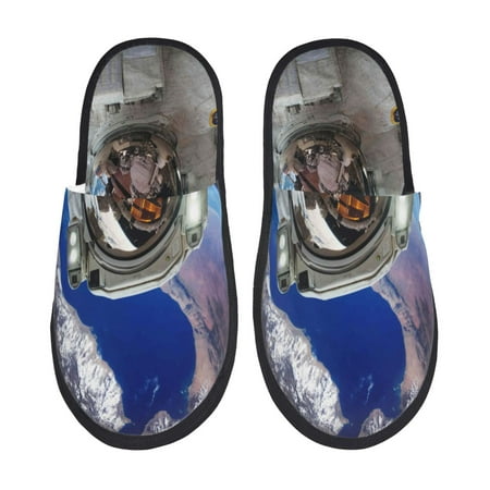 

Fuzoiu Astronaut in Outer Space Print Unisex Furry Slippers Plush Indoor Shoes Trendy House Slippers Anti-Skid EVA Sole House Shoes for Home Office and Travel -Medium