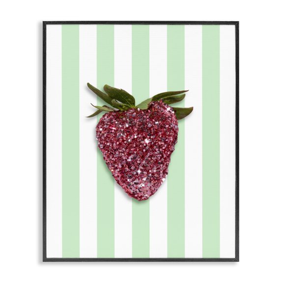 Stupell Industries Contemporary Glimmer Cherry on Green Stripes Black Framed Giclee Art, 11 x 14, by LISH Creative