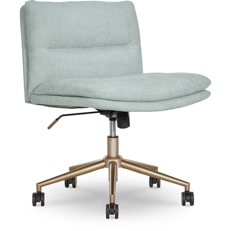 Elle Decor Ariana Criss Cross Armless Ergonomic Fabric Swivel Computer and Desk Chair Mint Blue