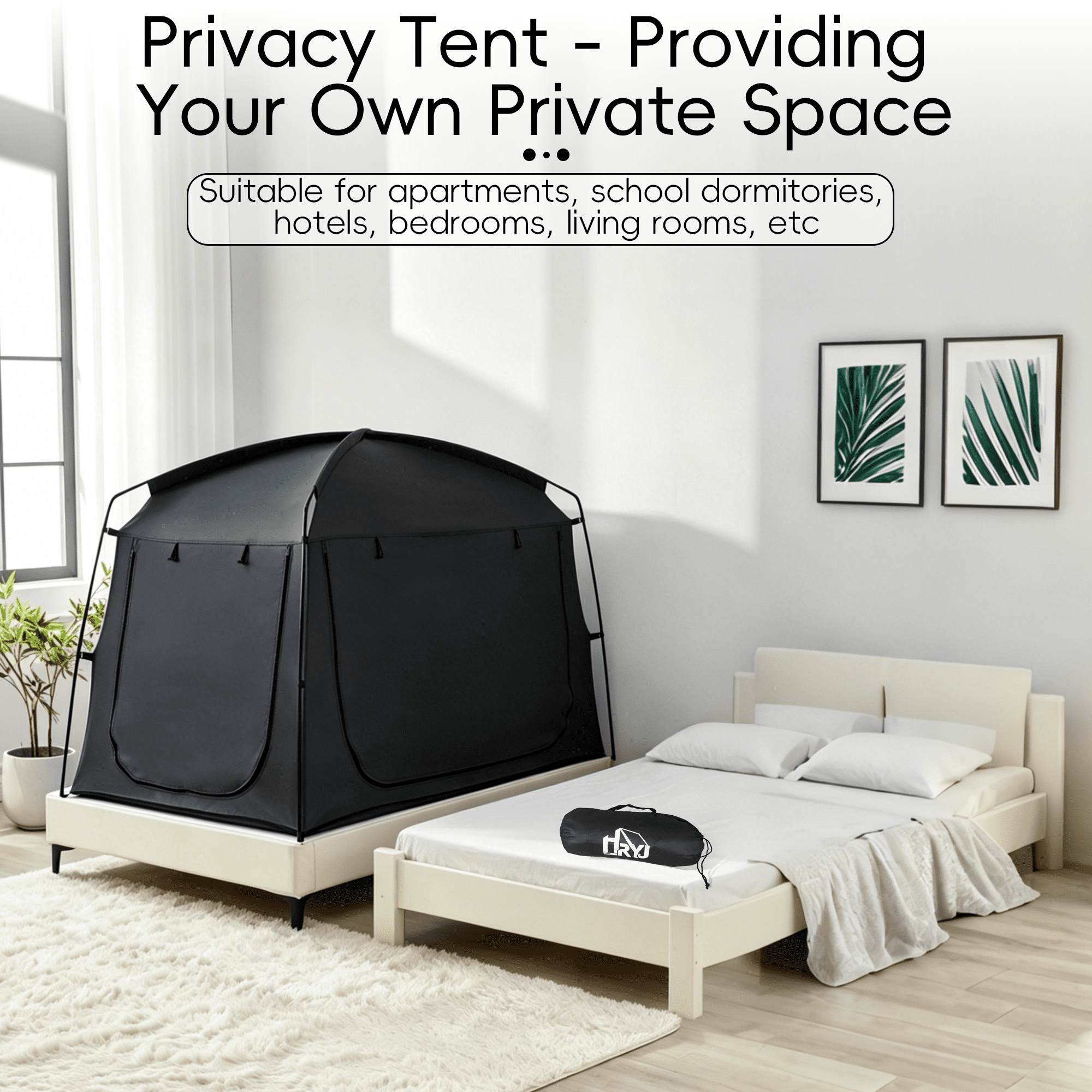 Black Privacy Twin Bed Tent for Adults Kids,Blackout Sleep Bed Tents Canopy with Breathable Mesh Windows