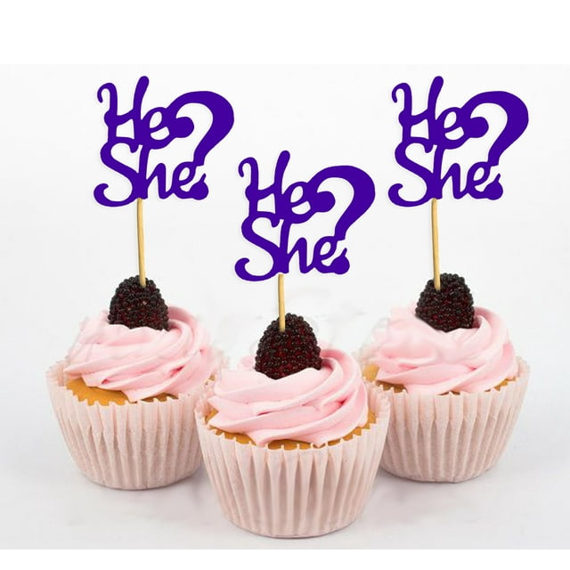 Darling Souvenir He She? Décorations de Dessert pour Révélation de Genre de Baby Shower - Lot de 20