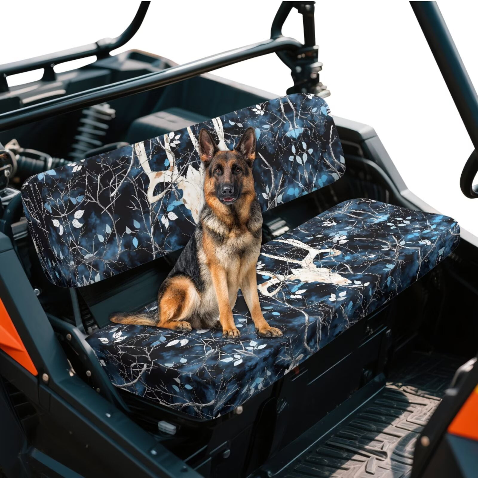 Uorisanigo UTV Seat Cover, Non-Slip Bench Seat Cover with Elastic Band, Dustproof Windproof All Weather Blue Camo Hunting Skull Deer Padded Protector for Kawasaki Mule 3000 3010 3020