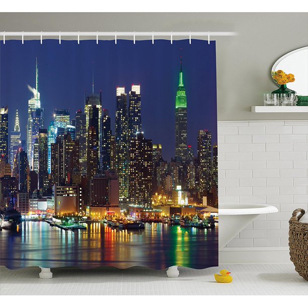 New York Shower Curtain by , NYC Midtown Skyline in Evening Skyscrapers