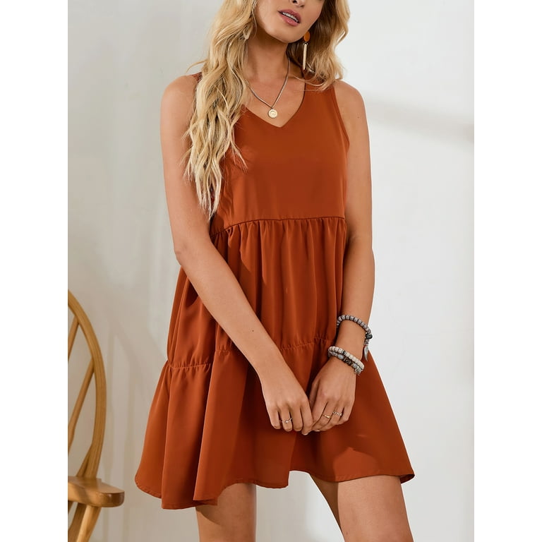 Women's Summer Tank top Sleeveless Dress Casual Loose Flowy Swing Shift  Dress