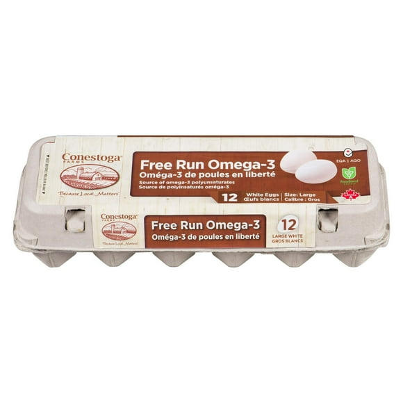 Conestoga Farms gros oeufs blancs omega-3 de poules en liberte