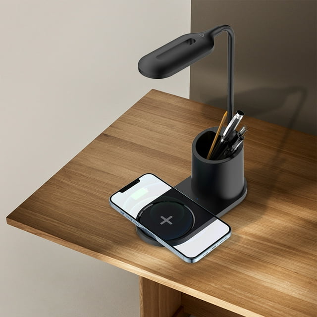 EGNMCR LED Desk Lamp With Wireless Charger Desks Lamp For Home Office Study Lamp With Pen Holder 3 Color Modes, Gift