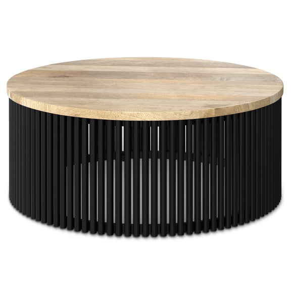 Simpli Home Demy 35 inch Wide Solid Mango Wood Industrial Contemporary Coffee Table in Natural, Black, Fully Assembled