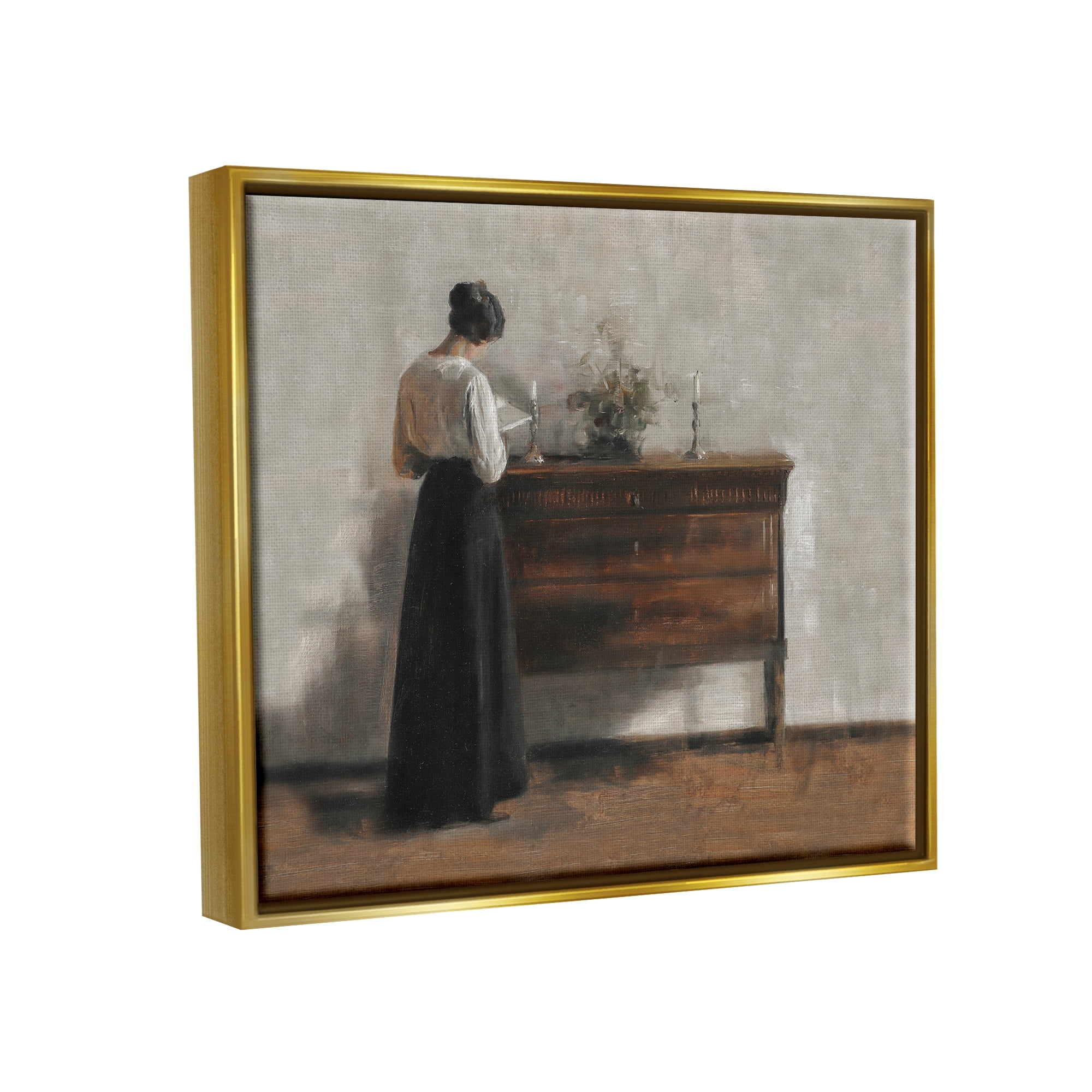 Stupell Industries Classic Woman Reading Literature & Film Painting Gold Floater Framed Art Print Wall Art, 31 x 25