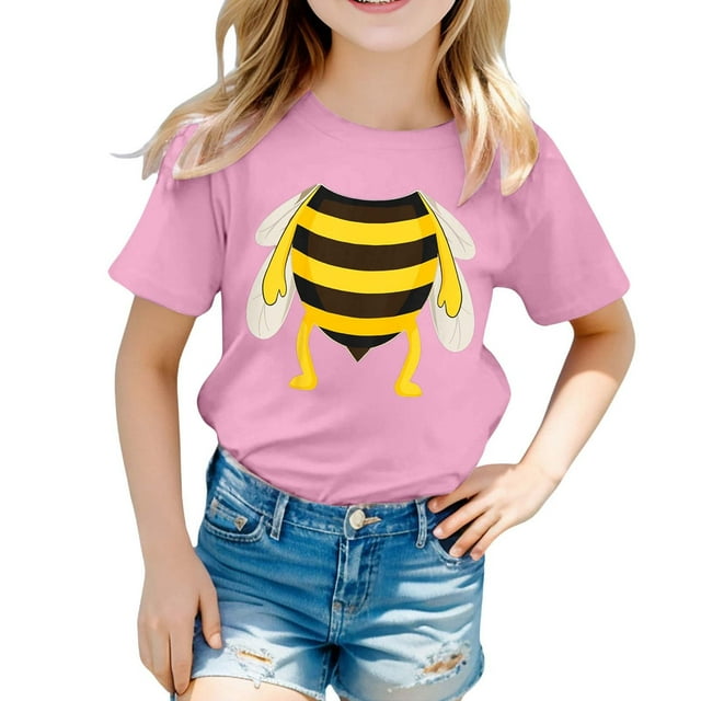 WEIYLL T-Shirts Filles Imprimé Abeille Coupe Ample Manches Courtes Décontracté Confortable Été Tee Enfants