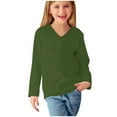 thumbnail image 4 of Spazoro Kids Girls Pullover Shirts Tee, Solid Color Round Neck Spring and Summer Fashion Long Sleeve Casual Tops for Child Girls Green Size 7 T, 4 of 5
