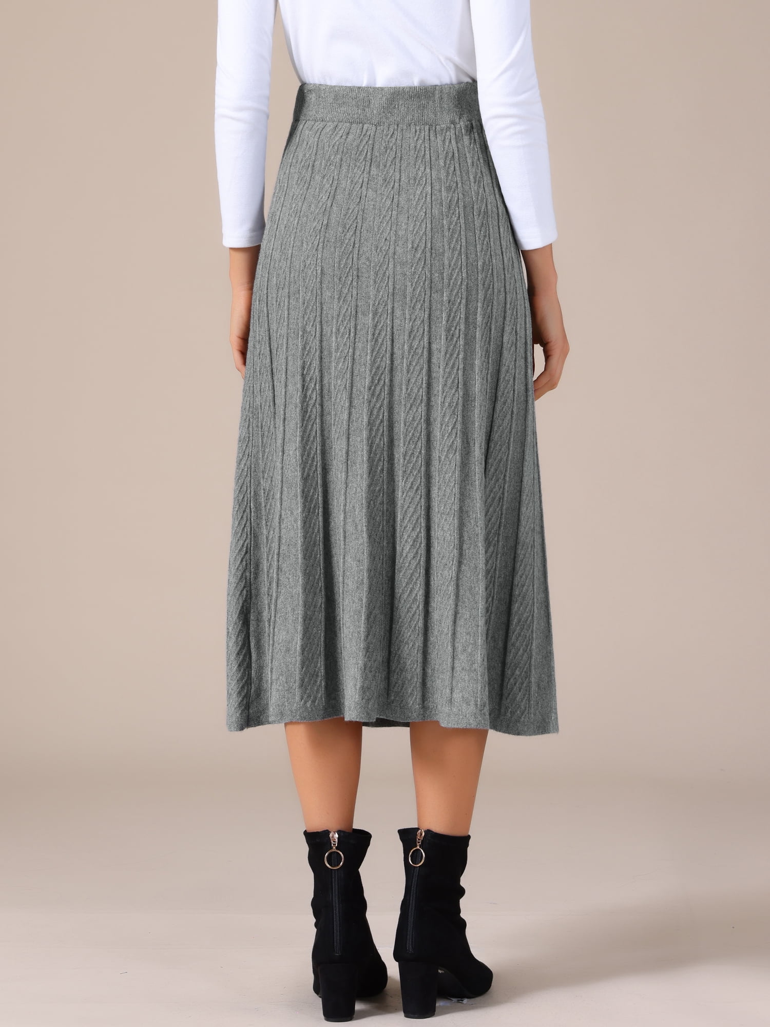 DARING DIVA Women's Sweater Pleated A Line Knit Midi Skirt Large Grey