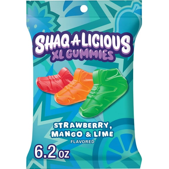 Shaq-A-Licious Xl Gummies Sneakers Fruit Flavored Chewy Candy, Bag 6.2 oz