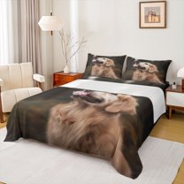 jejeloiu Kawaii Pet Dog Queen Sheet Sets,Cute Golden Retriever Bed Set For Pet Lovers 4-Piece