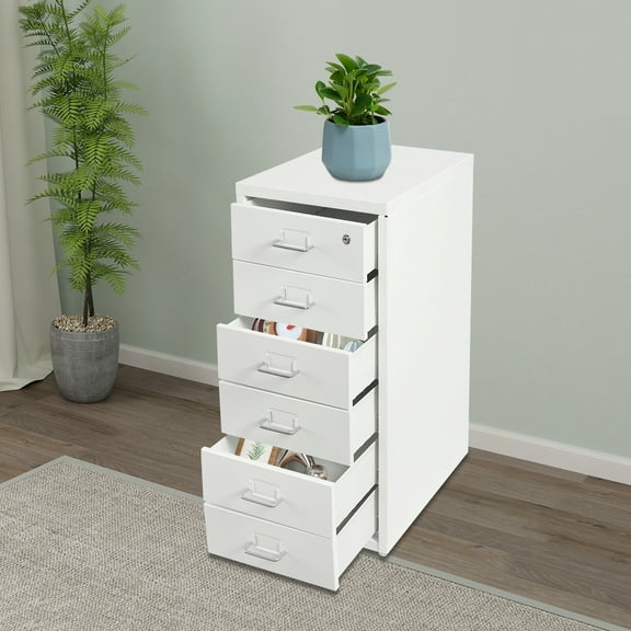 ToppiJoy 6 Tiers Filing Cabinet Metal Vertical File Cabinet Lockable Storage with 4 Wheels White