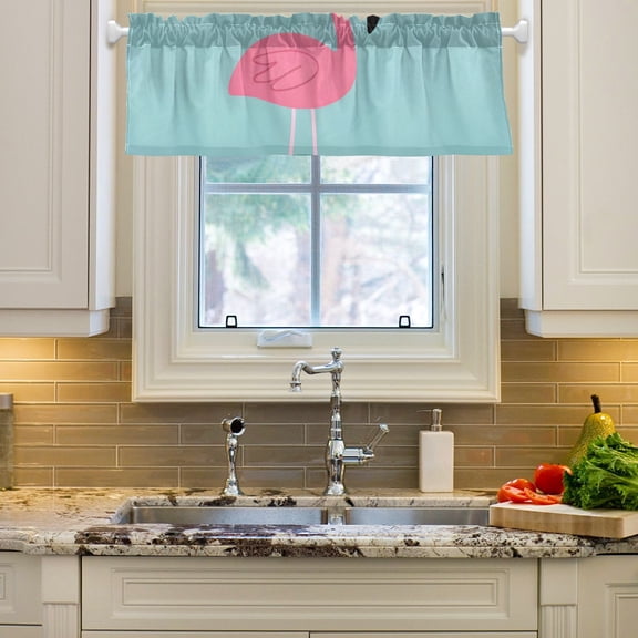 Flamingo in Blue Curtain Valances Farmhouse Design Window Treatment Decor Blackout Rod Pocket for Windows Living Room Kitchen 54" x 18"