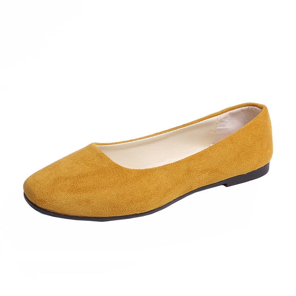 Domzle Flat Shoes for Women Round Toe Pumps Shoes Faux Suede Ballets Flats Comfortable Soft Ballet Dressy Slip on Walking Ballerina Shoe Booties Yellow