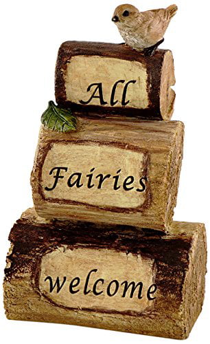 All Fairies Welcome Mini Wood Cairn with Bird Top Collection Miniature Fairy Garden and Terrarium Statue 