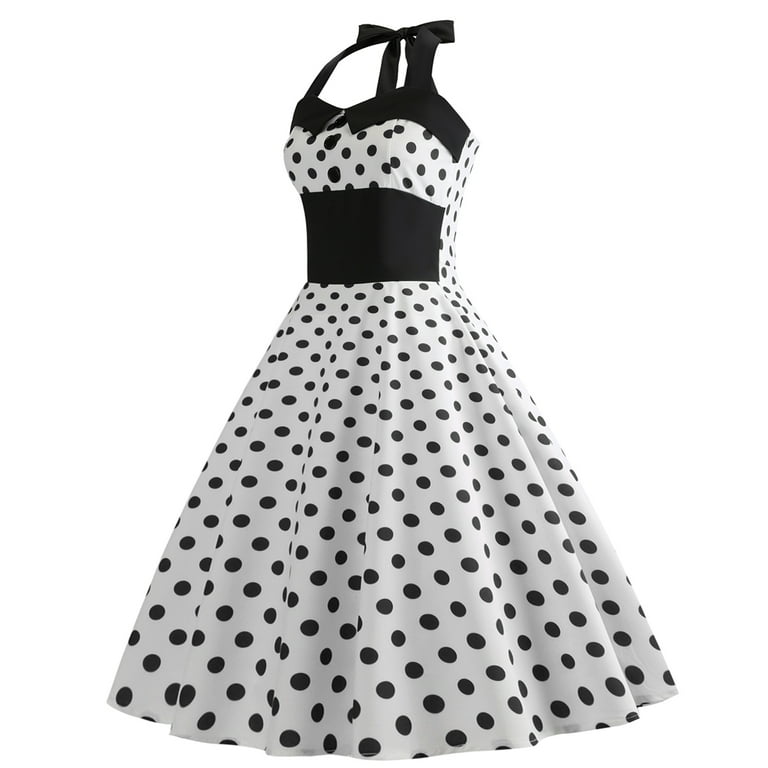 IBTOM CASTLE Women Vintage 50's 60's Rockabilly Audrey Hepburn Tea Dress  Halter Polka Dot Wedding Cocktail 1950s Party Swing Short Gown 2XL White -  Walmart.com