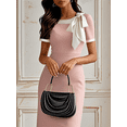thumbnail image 2 of ZOELNIC Women's Bodycon Pencil Dress Elegant Bow Short Sleeve Clubwear Basic Fitted Outfits Casual Midi Dresses, M, 2 of 4