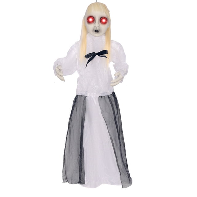 Decoraciones de Halloween, adornos colgantes de Halloween, regalos de Halloween, decoración de fantasma femenino de Halloween, juguete de inducción colgante con luz fantasma, sonido engañoso, decoraci
