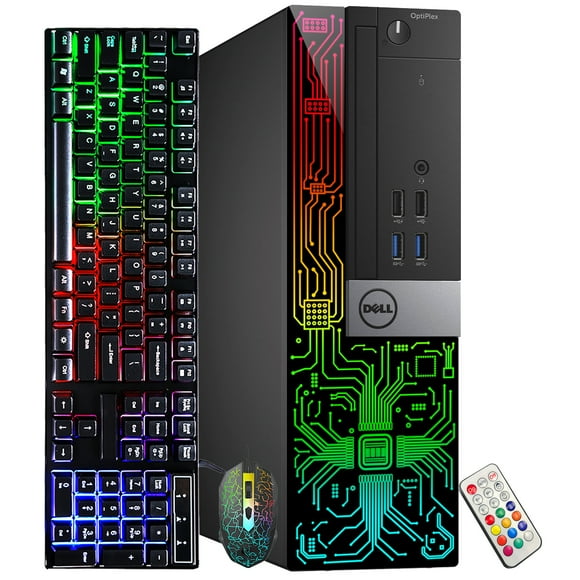 Custom Built RGB Lights Gaming PC - Dell OptiPlex Computer Intel Core i5 Quad-Core Processor NVIDIA GeForce GT 1030 2GB 32GB RAM 1TB SSD Win 10 Pro WIFI HDMI - Refurbished