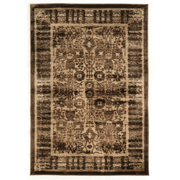 Linon Platinum Isphahan Polyester 8'x11' Rug in Brown and Black