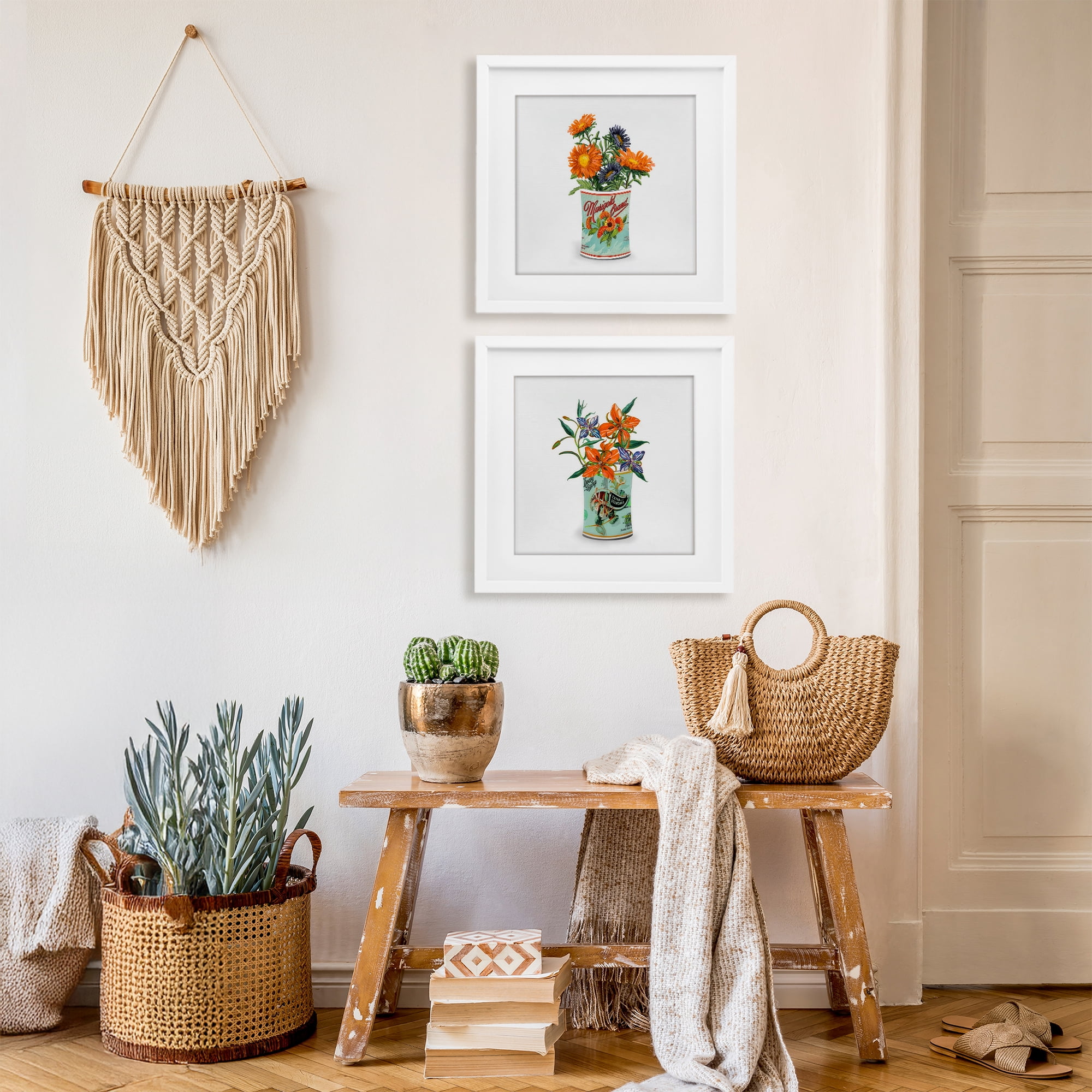 Stupell Industries Nostalgic Marigold & Lily Bouquets 2 Piece White Framed Print Under Glass Set, design by Val Rhodes